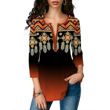 BAIDEJIABEI Womens Button Down 3/4 Sleeve Knit Blouse Casual Printed Tunic Top BAIDEJIABEI Womens Button Down 3/4 Sleeve Knit Blouse Casual Printed Tunic Top
